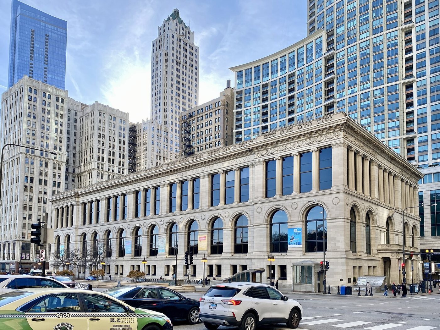 The former central library facing Michigan Avenue, photographed in 2022.