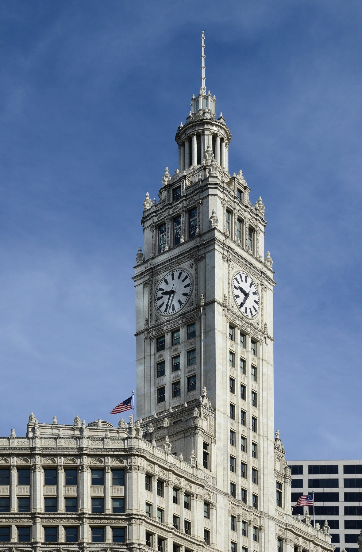 The clock tower and upper ornament in 2016.